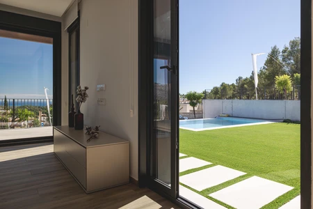 Modern Interior with Pool View