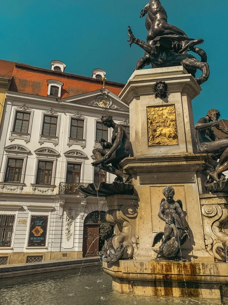 Historic Fountain in European Cityscape