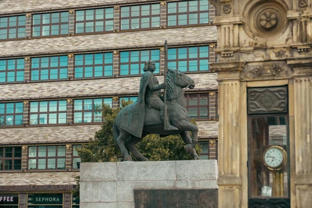 Equestrian Statue in Urban Setting