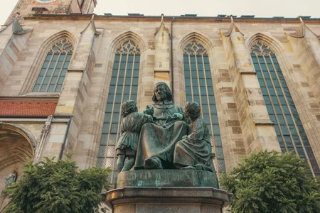 Historic Church Facade with Statue
