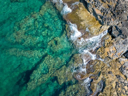 Aerial View of Rocky Shoreline