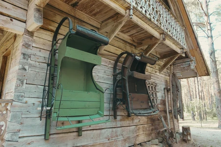 Historic Sleds on Rustic Cabin