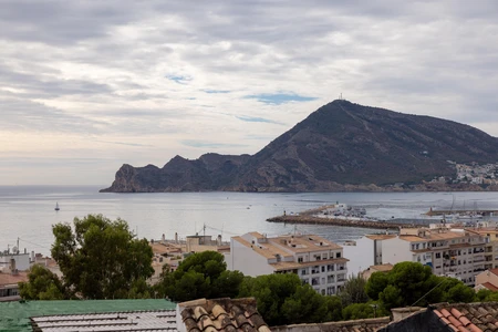 Coastal Town with Mountain View