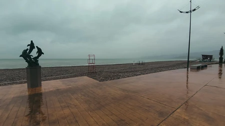 Misty Coastal Promenade
