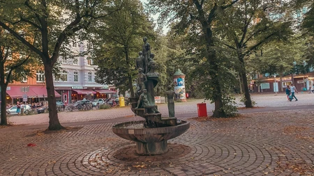 Fountain in a Tree-Lined Square