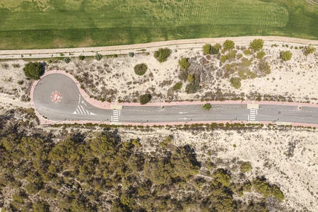Aerial View of Desert Landscape and Roadway