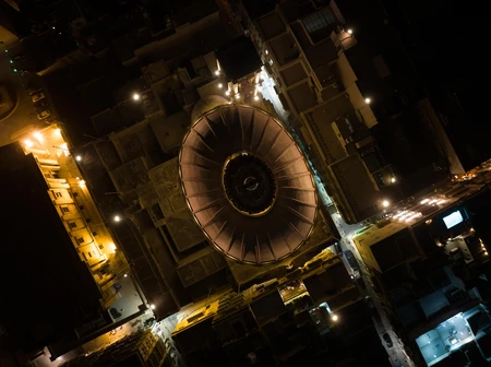 Aerial Night View of Circular Architecture