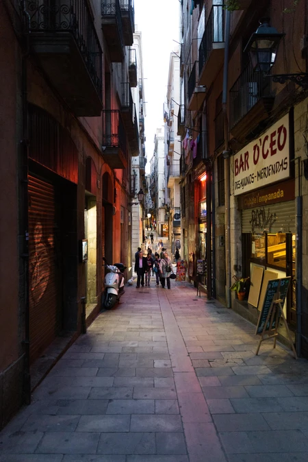 Evening Stroll in Narrow Alley
