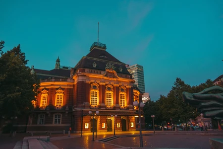 Illuminated Historical Building at Dusk