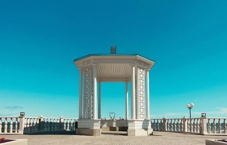 Seaside Pavilion Under Clear Skies