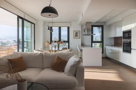 Modern Living Room with Kitchen View