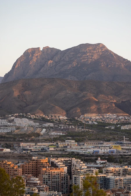 Cityscape with Mountain Backdrop