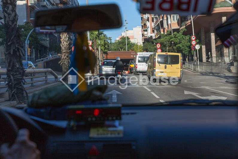 City Street View from Inside a Vehicle