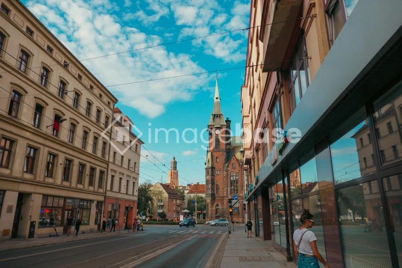 City Street with Church