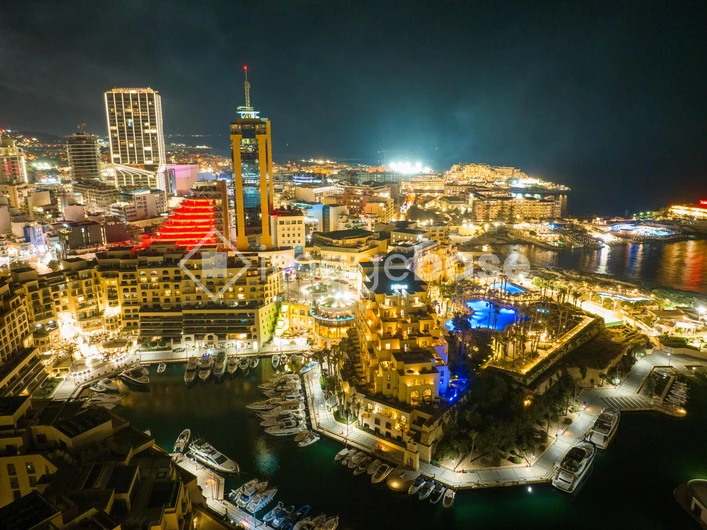 Vibrant Night View of a Coastal Cityscape