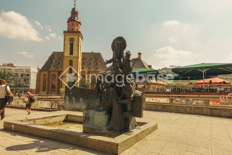 Historic Church and Fountain Scene