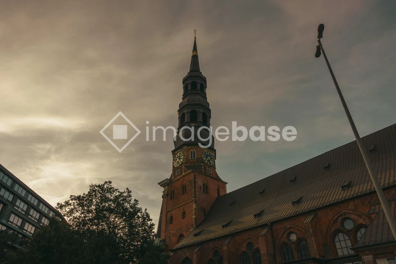 Historic Church Tower at Dusk