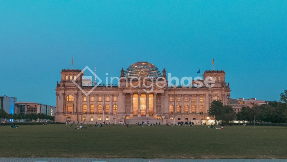 Illuminated Historical Building at Dusk