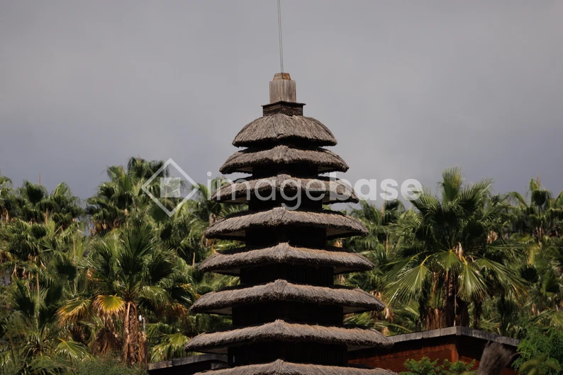Tropical Pagoda Surrounded by Palms