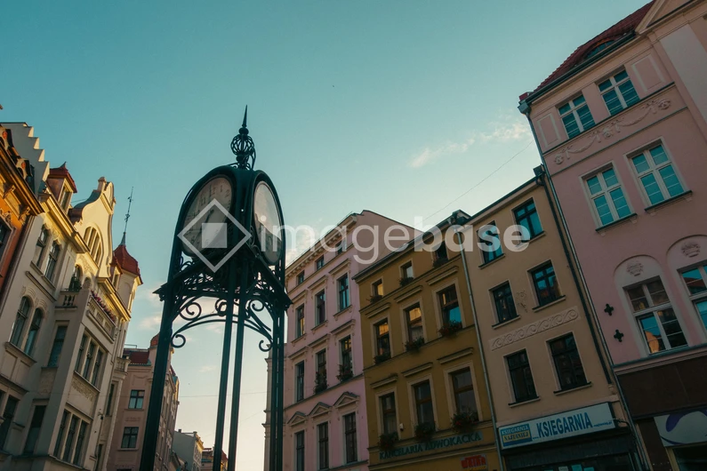 Street Clock and Historical Buildings