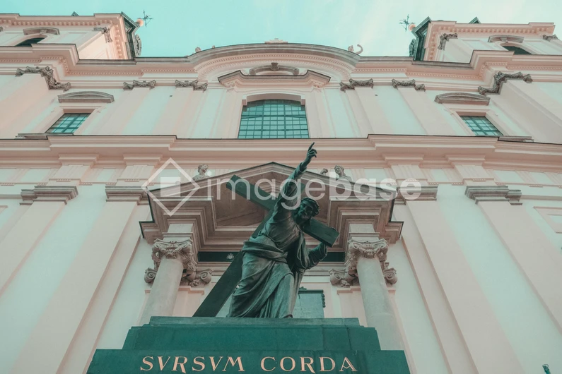 Historic Church Facade with Sculpture