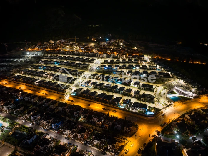 Aerial View of a Residential Development at Night