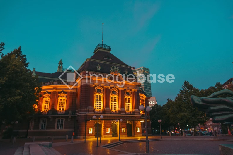 Illuminated Historical Building at Dusk