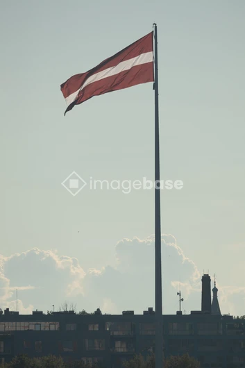 Latvian Flag in the Cityscape