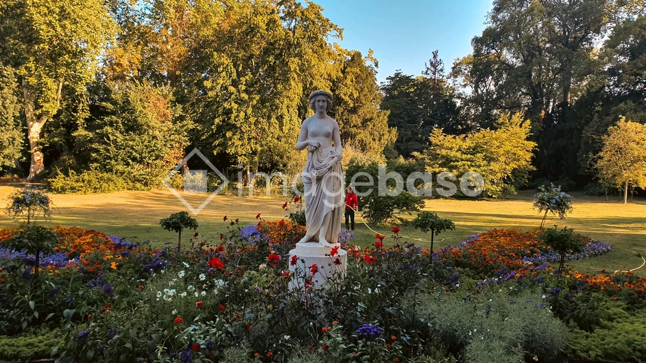 Sculpture in a Vibrant Garden
