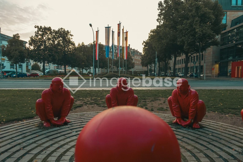 Red Sculptures in Urban Park