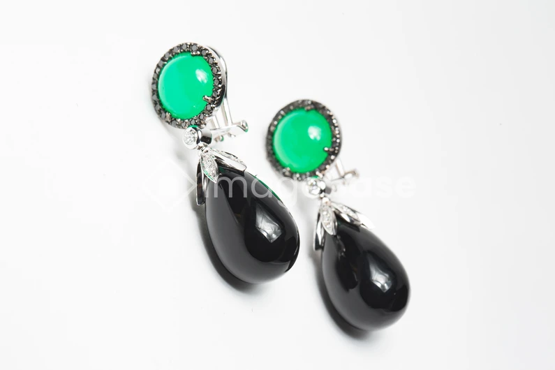 Elegant Earrings with Green and Black Stones