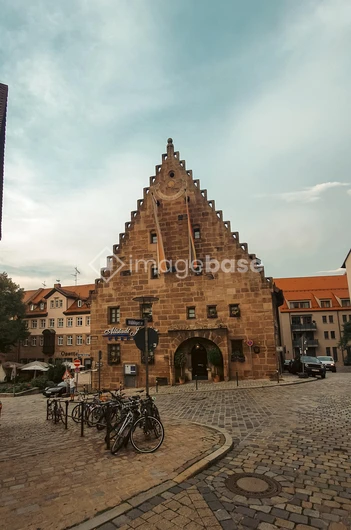 Historic Stone Building in Quaint Town Square