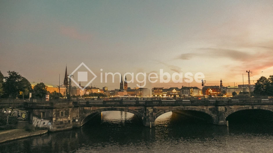 Evening Cityscape over Bridge
