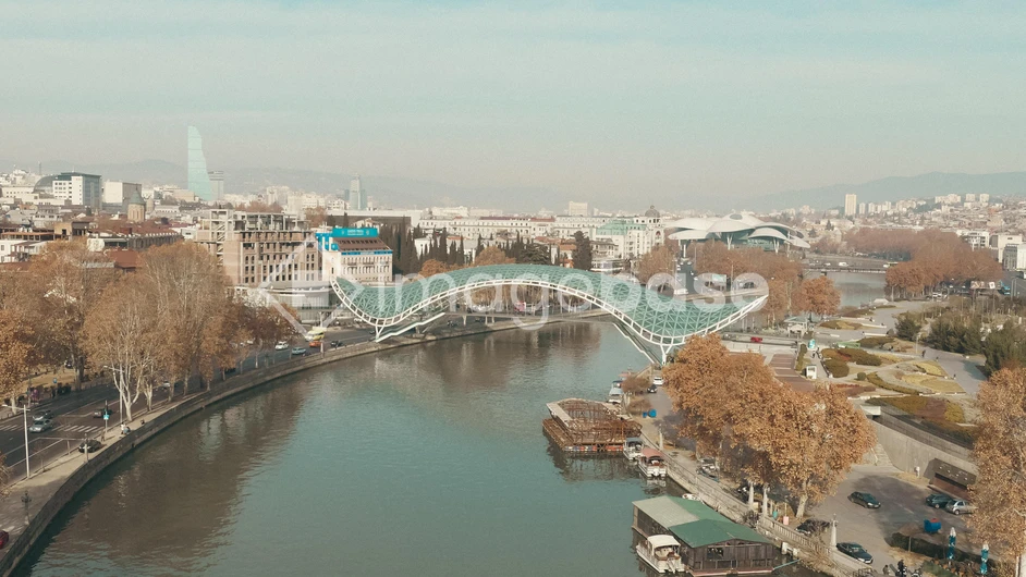 Aerial View of Modern Bridge and Cityscape