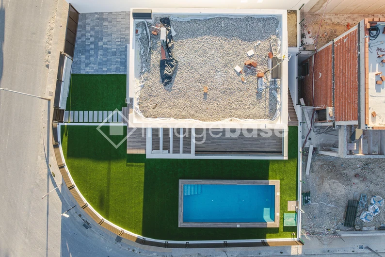 Modern House with Pool from Above