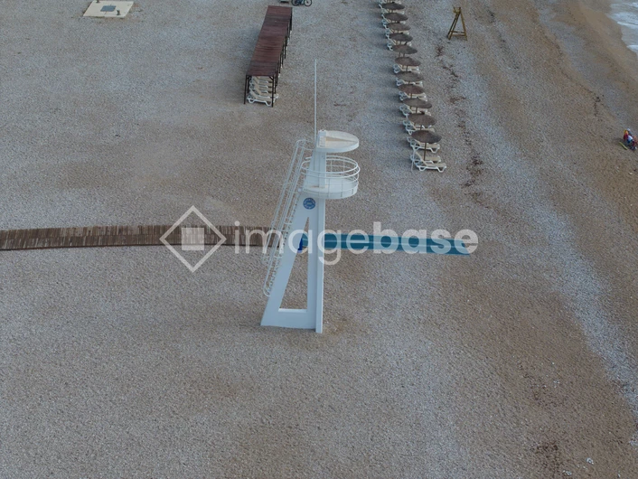 Empty Beach Scene with Lifeguard Tower