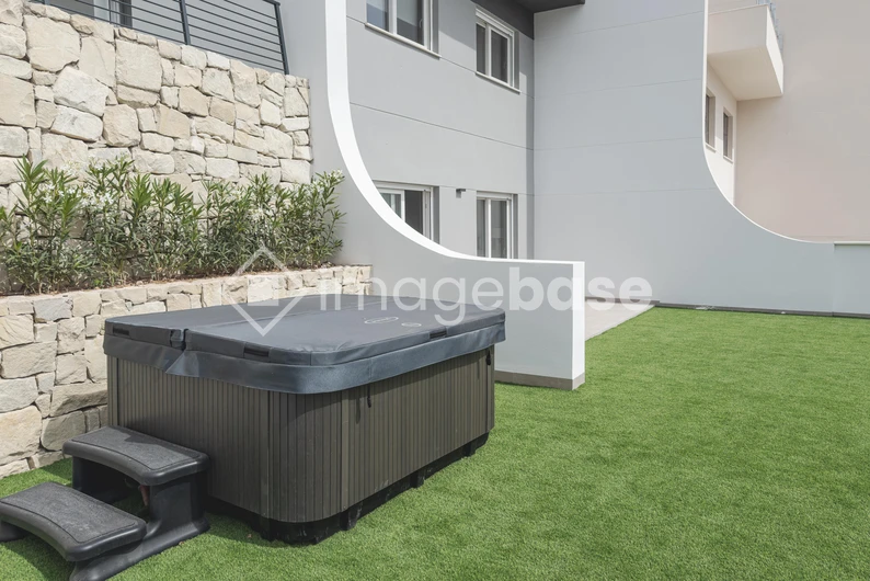 Modern Patio with Hot Tub