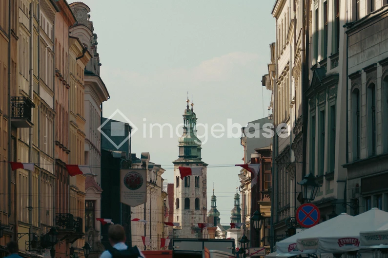 Historic City Street with Tower