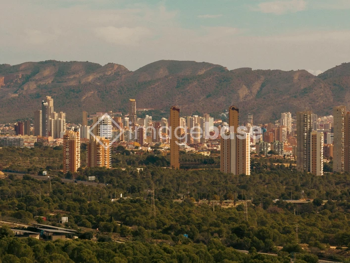 Cityscape with Mountain Backdrop