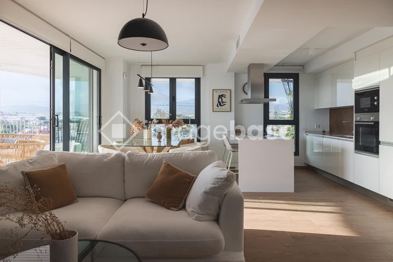Modern Living Room with Kitchen View