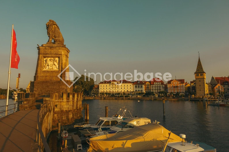 Harbor and Monument at Sunset