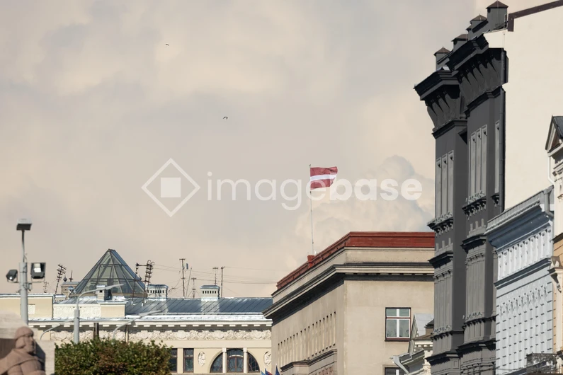 City Landscape with Flag