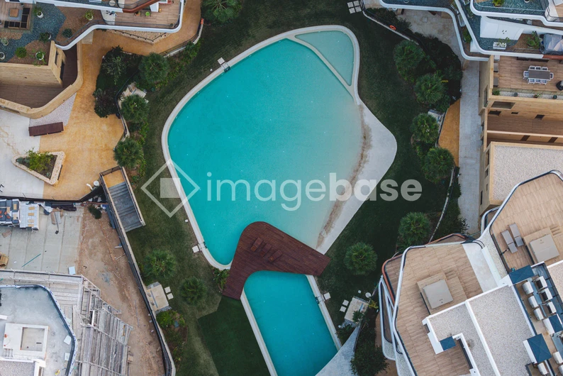 Aerial View of Modern Pool and Architecture