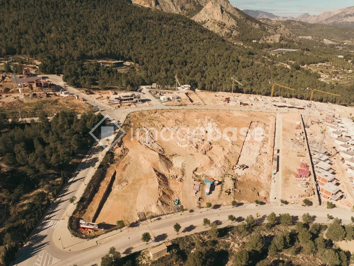 Aerial View of Construction Site in Mountainous Area