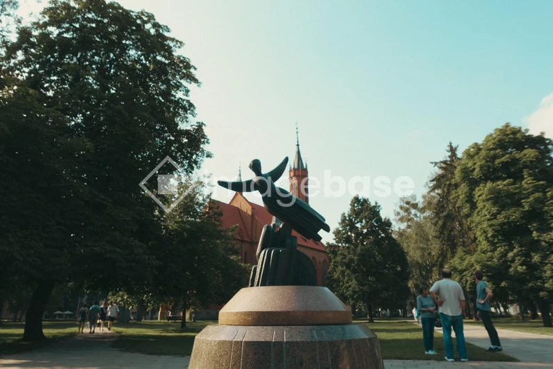 Park Statue with Church