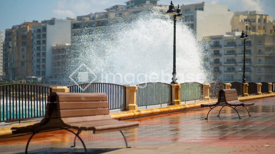 Seaside Promenade with Splashing Waves