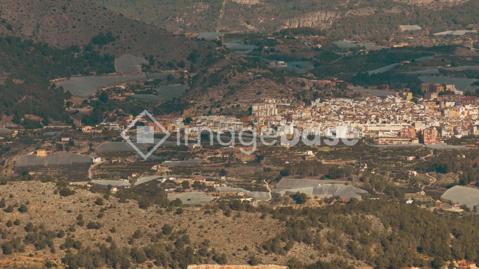 Aerial View of a Hillside Town