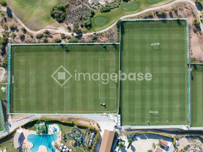 Aerial View of Two Football Fields