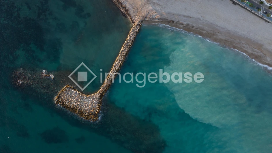 Aerial View of Beach and Jetty
