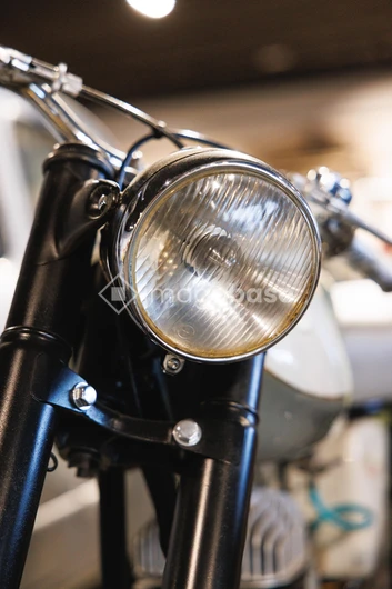 Close-up of a Vintage Motorcycle Headlight